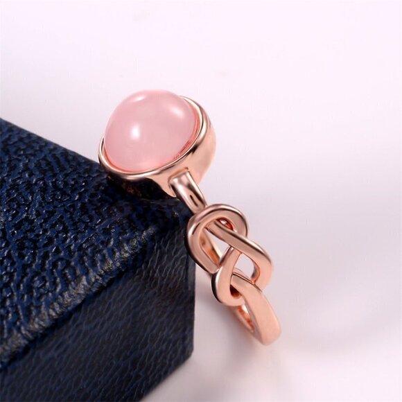 🎀 Sweet Pink Round Opal Refine Trendy Weave Rose Gold Rings for Women, P… - Picture 8 of 9
